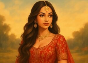 A glamorous Indian bride in an embellished lehenga with voluminous waves and a bold maang tikka — one of the most photogenic Hairstyles on lehenga in 2025.
